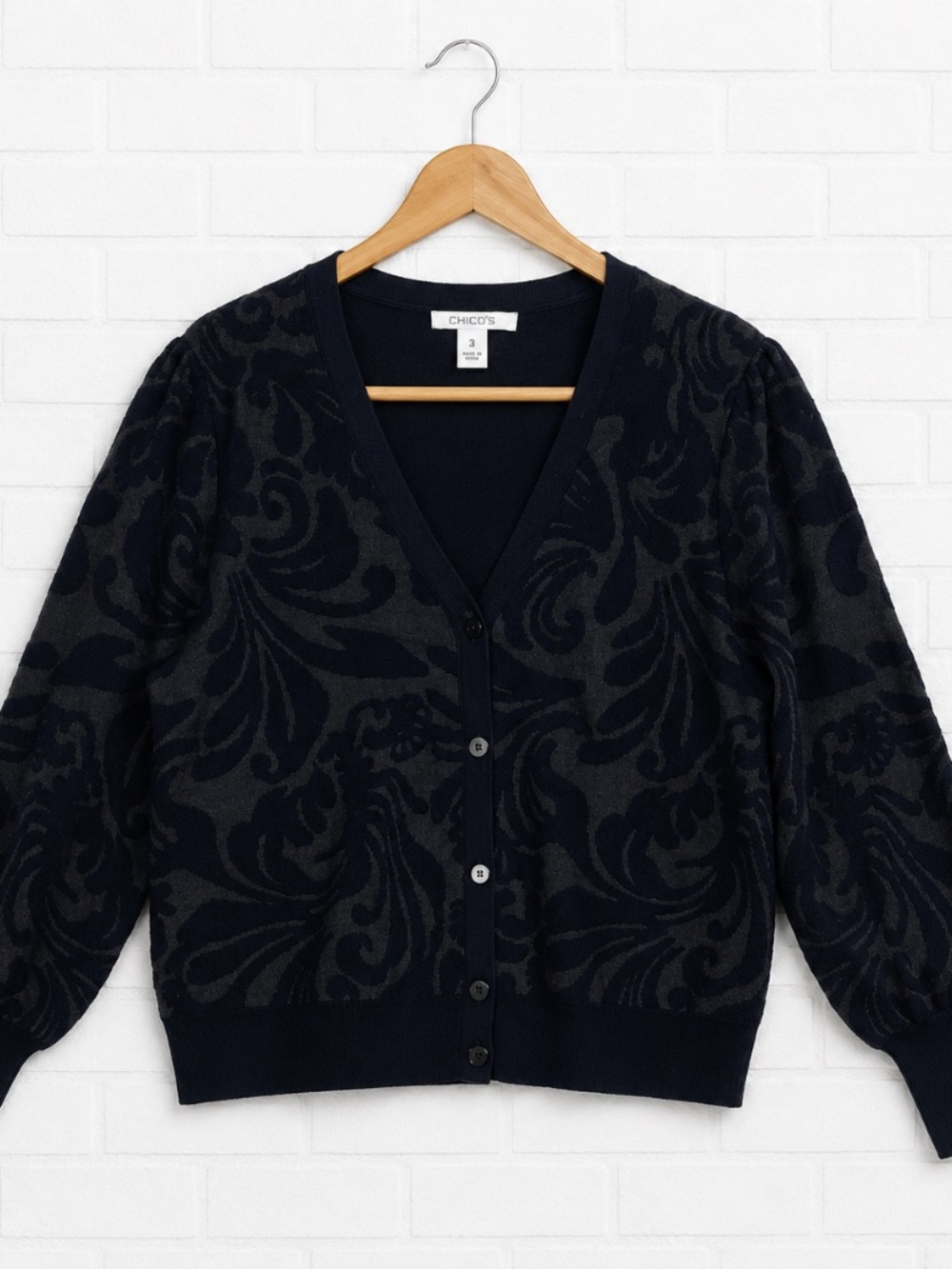 Chicos Textured Knit Cardigan Sweater Womens Size 3 XL Black Quiet Luxury